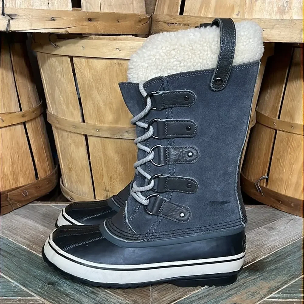 Sorel Joan of Arctic Gray Suede Waterproof Insulated Snow Boots Womens Size 5.5